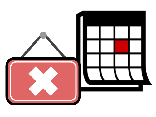 An image of a closed sign and a calendar with one day marked in red.