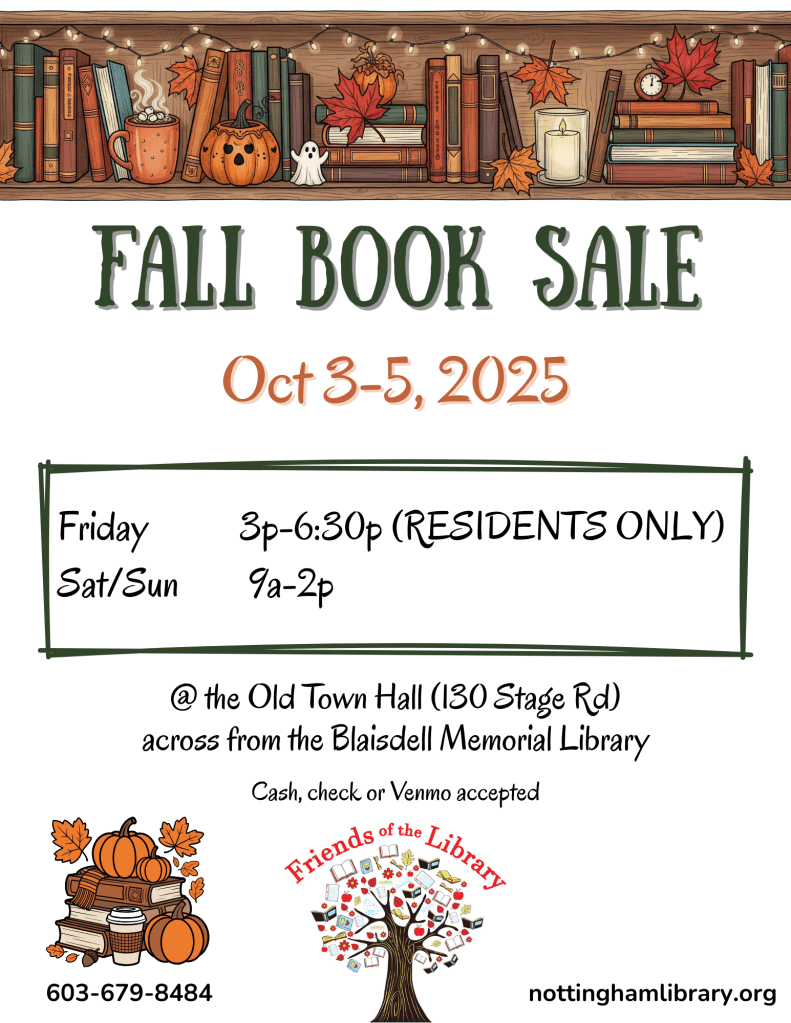 A flyer advertising the fall book sale. It is open from October 3rd through October 5th