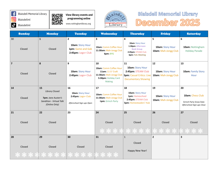 A calendar for the month of December