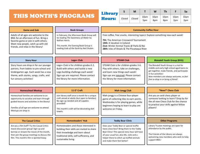 A list and description of events for January